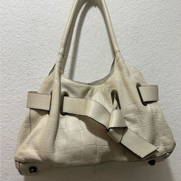 white house black market cream bag belted genuine leather satchel bag - Picture 3 of 14